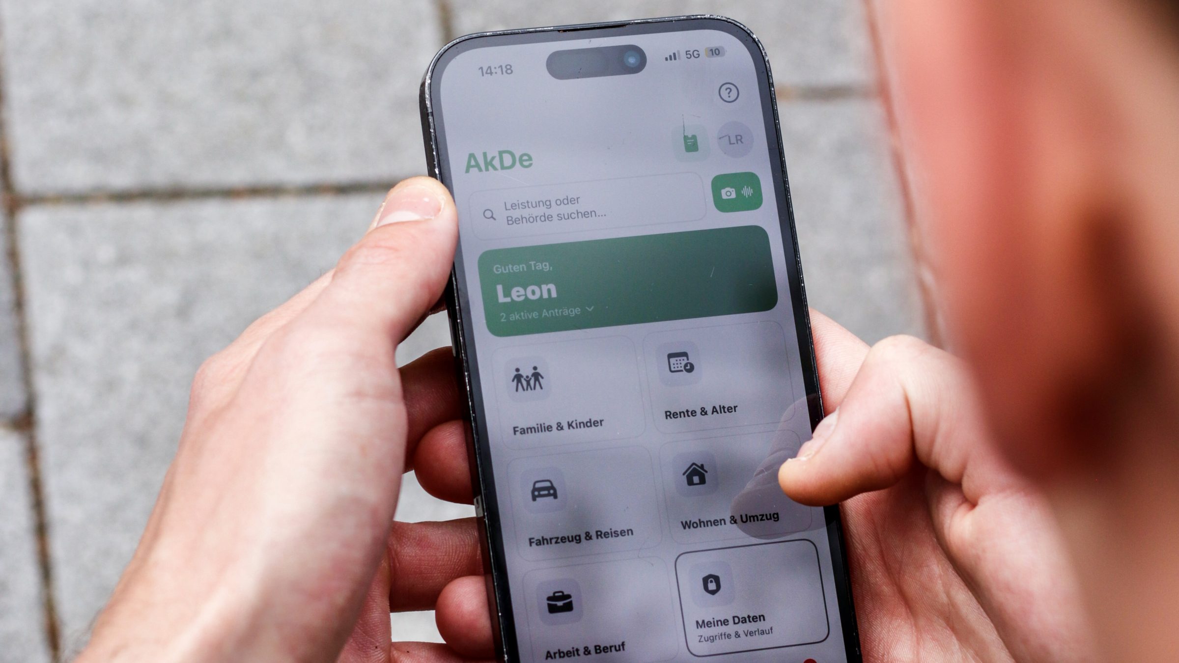 Startseite von AkDe mit persönlicher Begrüßung und Lebenslagen