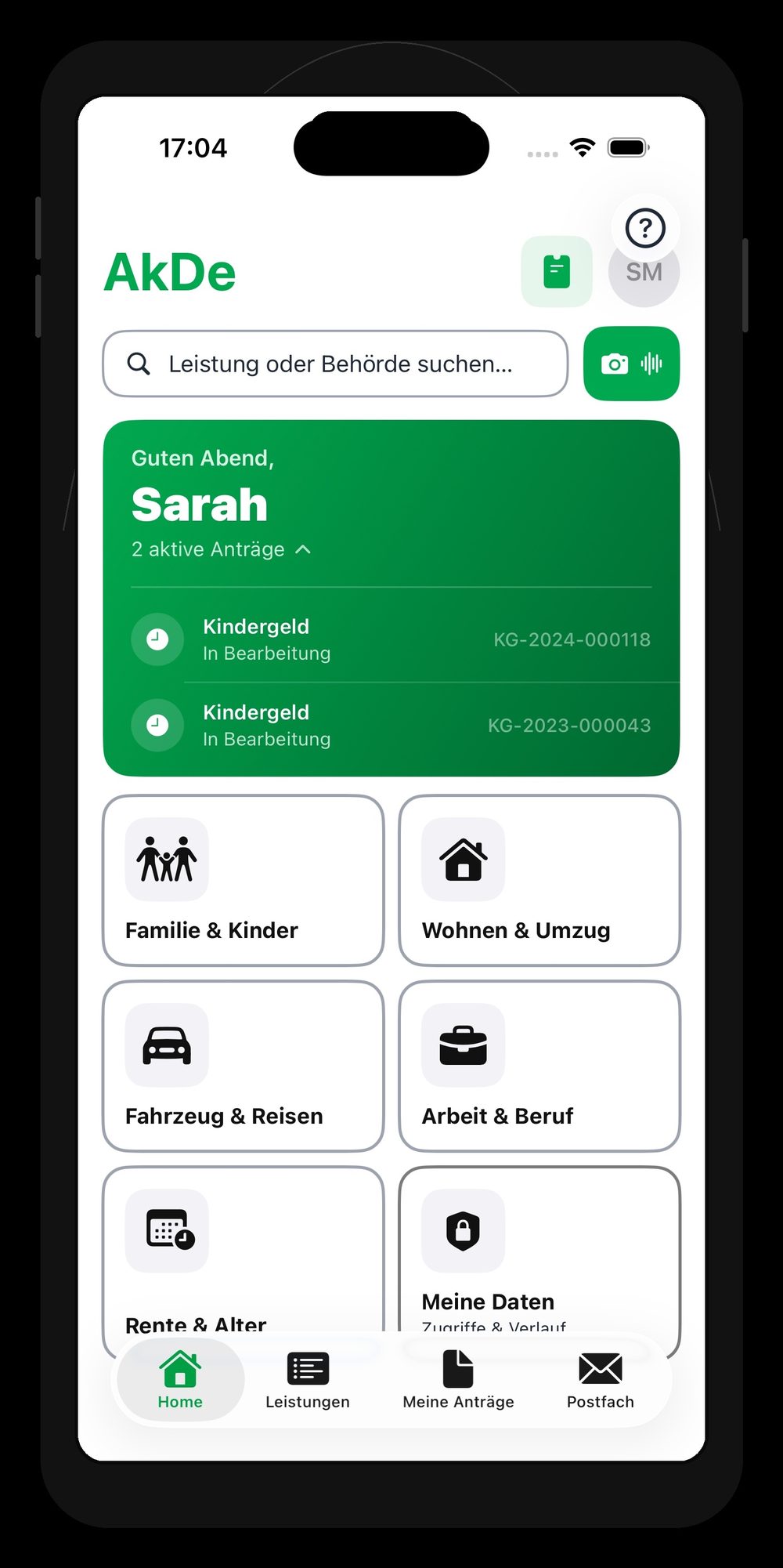 Adaptives Dashboard mit aufgeklappten aktiven Anträgen