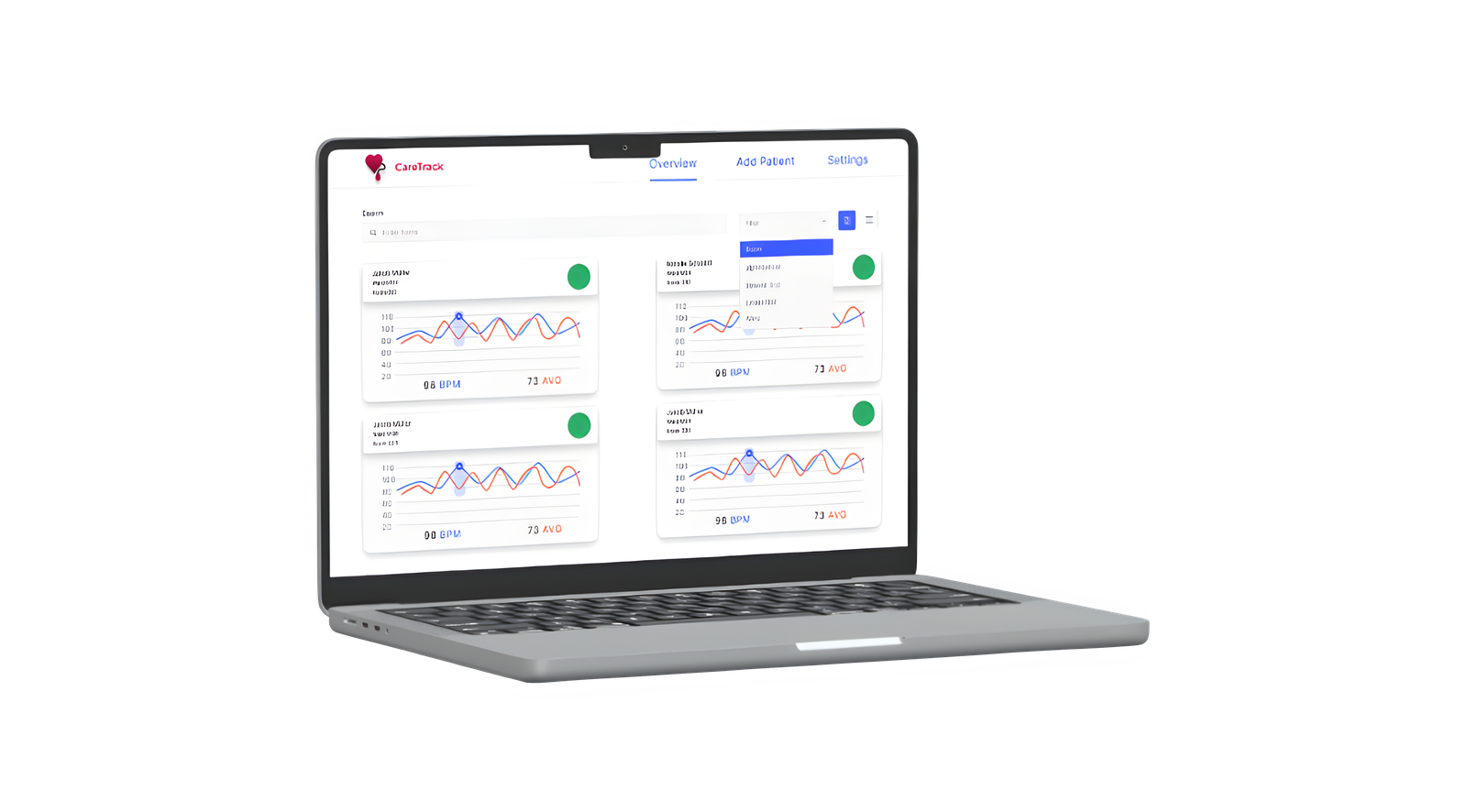 Das CareTrack-Dashboard auf einem Laptop