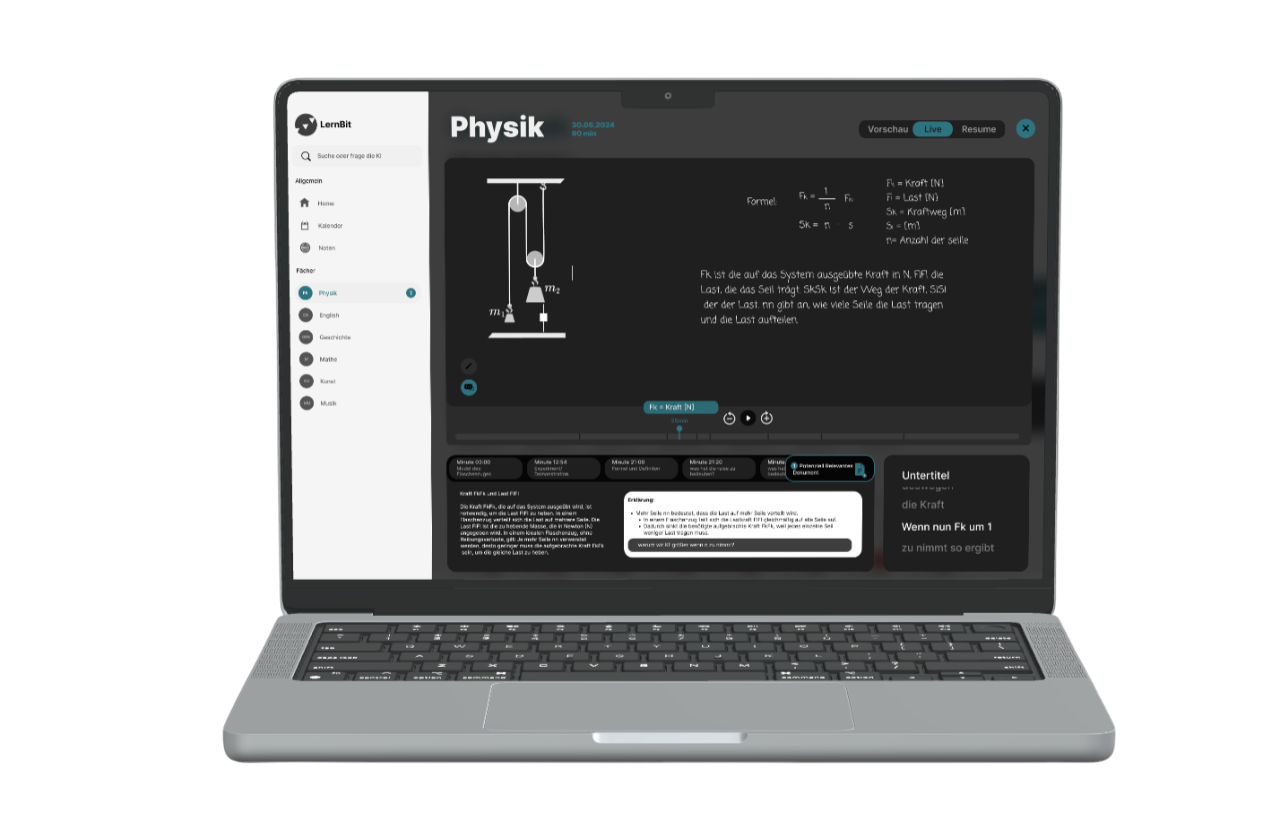 Lern-App mit einer Physikaufgabe auf einem Laptop