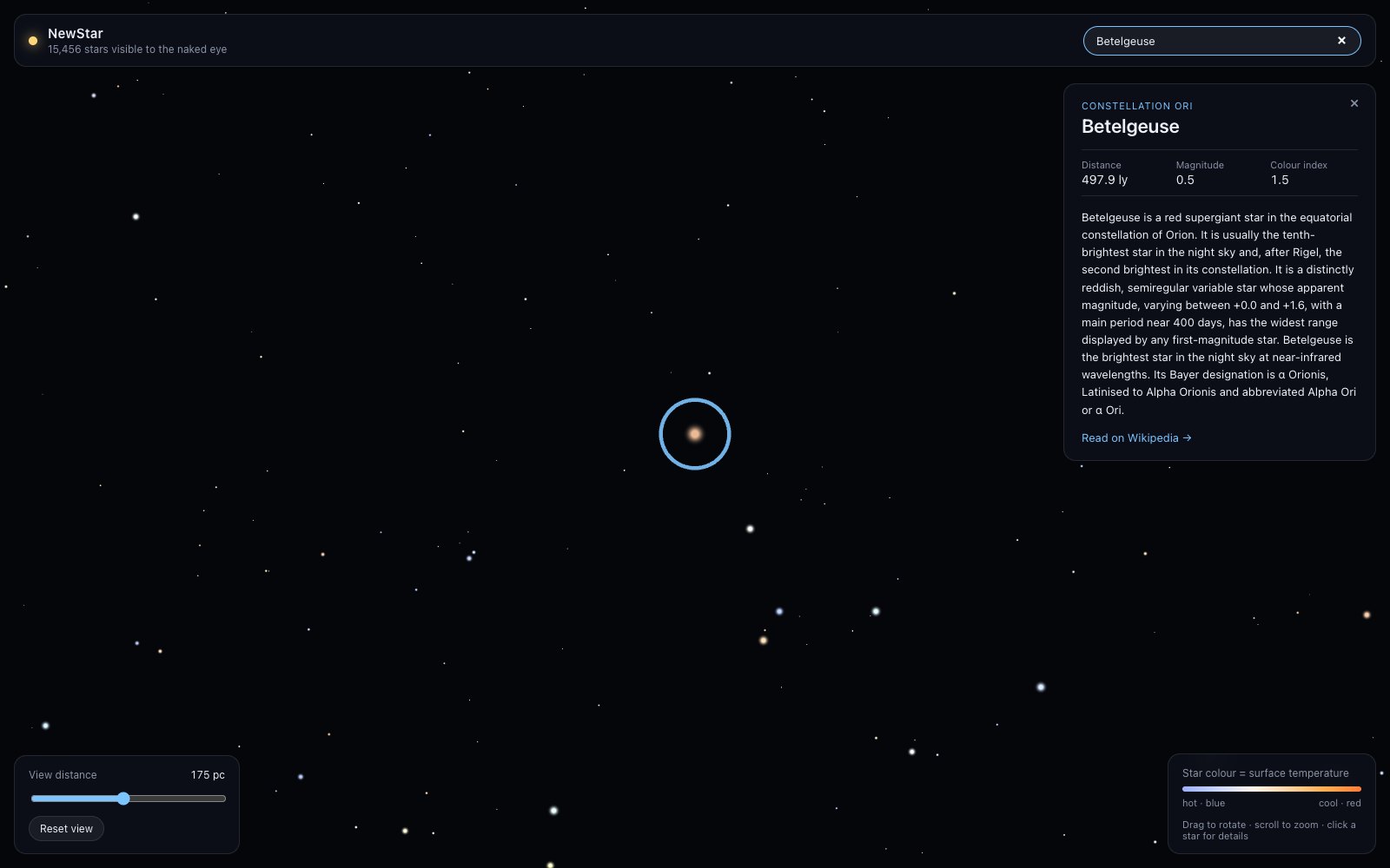 Version 2.0: Suche nach Betelgeuse mit Infokarte