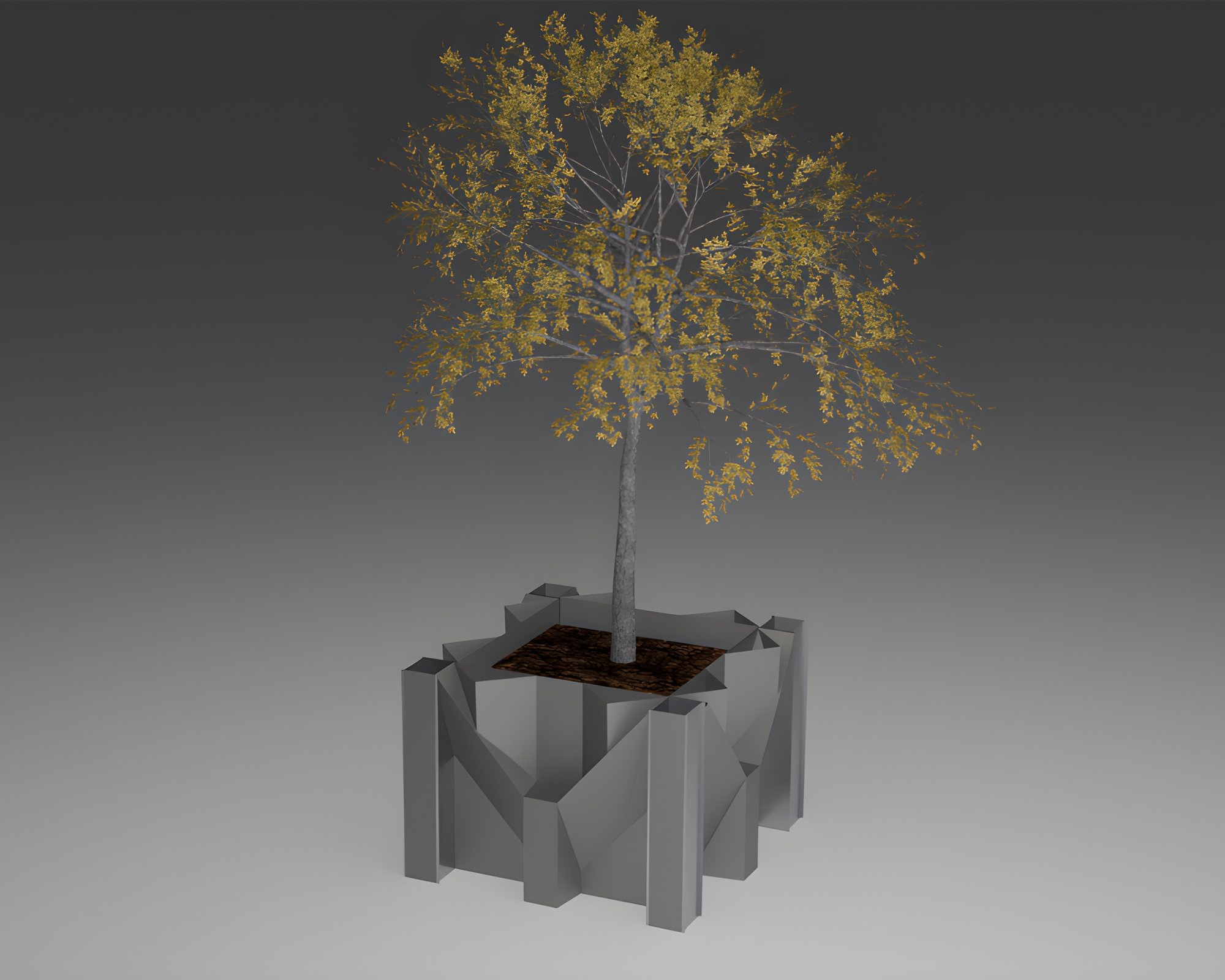 Vier Module im Quadrat mit Baum