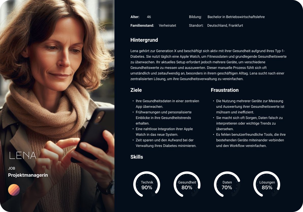 Persona Lena, 46, Projektmanagerin mit Typ-1-Diabetes